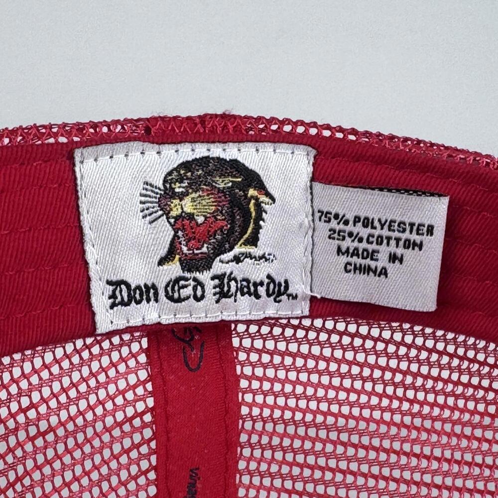 VTG Y2K Don Ed Hardy Dragon Red Trucker Hat - Picture 8 of 8
